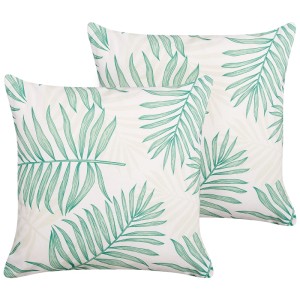Lot de 2 coussins de jardin Beliani Poggio motif végétal beige, 45x45 cm.