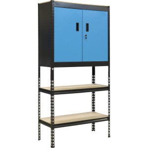 Güde Steckregal mit Schrankteil, blauem Schrank, 4 Regalböden, Werkzeugschrank