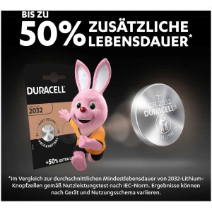 Duracell CR2032 piles bouton lithium, lot de 2 avec sécurité enfant et jusqu'à 50 % de durée de vie supplémentaire.