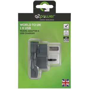 Adaptateur de voyage Q2 Power pour le Royaume-Uni avec port USB, idéal comme adaptateur.