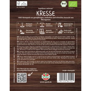 Sperli BIO Microgreen Cress: Confezione da 3 pads di semi per la coltivazione di crescione.