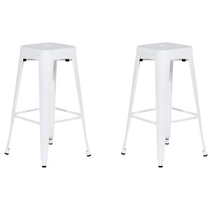 Lot de 2 tabourets de bar Cabrillo, métal blanc, empilables, idéal pour cuisine ou bar.