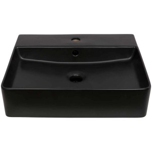 AquaSu® Lave-mains suspendu Riga, noir mat, avec trou de robinet et trop-plein, 51 cm.
