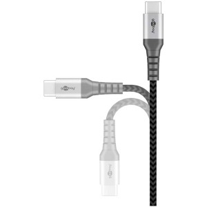 Câble USB 2.0 USB-C vers USB-C, câble textile noir-gris, longueur 0,5 m.