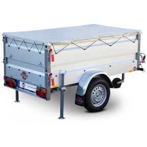Remorque Stema Basic 1000 avec rehausse, supports et bâche. Remorque auto freinée.