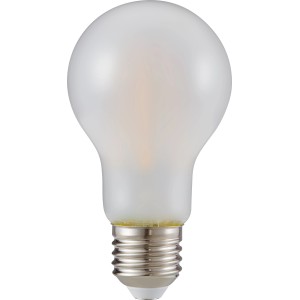 Lampadina LED E27 a globo, 7W, luce bianca calda per ambienti domestici.