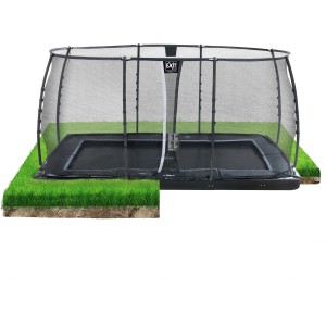 Trampolino interrato rettangolare nero EXIT Dynamic 244x427 cm con rete di sicurezza.