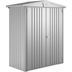 Abri de jardin en métal Biohort Europa, argent métallisé, 1,3 m², abri avec toit à deux pentes et double porte.
