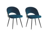 Chaise de salle à manger Vivian tissu velours Bleu mer set de 2
