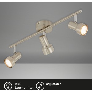 Faretto LED Briloner a 3 luci, nickel opaco, orientabile per soggiorno e camere da letto.