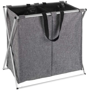 Cesto portabiancheria Wenko Duo, grigio mélange, 120 l, con 2 scomparti e telaio in alluminio.