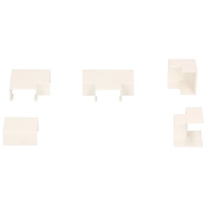 Ensemble de connecteurs blancs pour goulottes de câbles 20x10 mm pour une installation flexible.