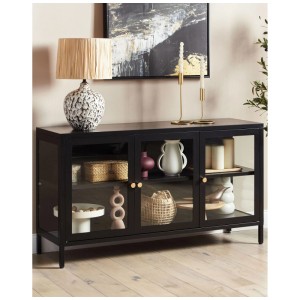 Vitrine en acier noir Beliani Newport avec portes en verre, 65x115x35 cm.