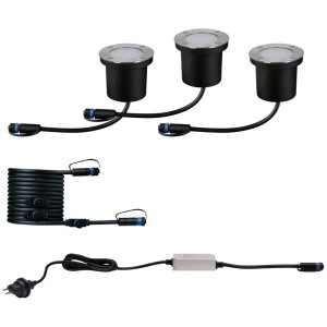 Set faretti da incasso a LED Paulmann per esterni, RGBW, compatibile ZigBee. Include 3 luci, trasformatore e cavo.