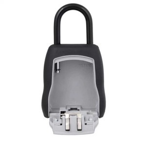 Cassetta portachiavi Master Lock 5400EURD aperta con maniglia, cassaforte per chiavi e carte.