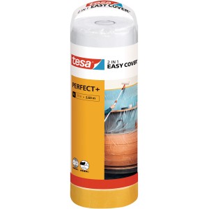 Tesa Easy Cover Perfect+ XL film de masquage avec ruban adhésif, recharge pour des bords de peinture nets.