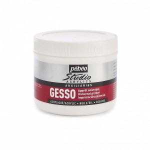 Pébéo Studio Acrylics Gesso Blanc, 500 ml, pour fournitures d'art : Apprêt opaque en pot blanc.