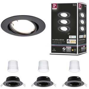 Spot encastrable LED Paulmann Base, lot de 3, noir, dimmable, compatible Zigbee.