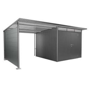 Pannello laterale Biohort per tettoia laterale AvantGarde A3/A7, grigio quarzo metallizzato, come protezione da vento e intemperie.
