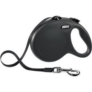 Flexi Gurt-Roll-Leine New Classic nera, taglia L, 5 m. Guinzaglio per cani con sistema frenante e impugnatura ergonomica.