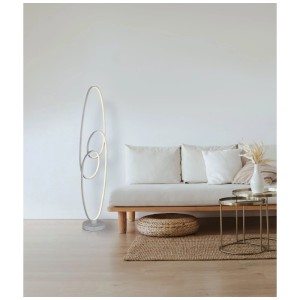 Lampadaire LED moderne Globo Spira, métal argenté, hauteur 122 cm. Lampe design pour salon.