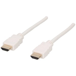 Weißes Schwaiger HDMI Kabel High Speed, 1,5 m, für Audio- und Videoübertragung.