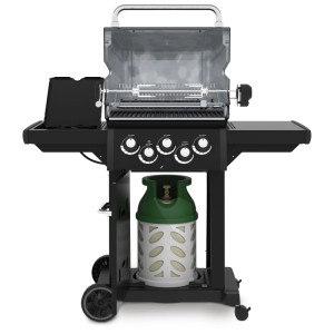 Broil King Royal 390 Shadow barbecue a gas, nero, con griglie in ghisa, fornello laterale e girarrosto.