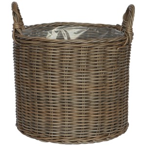 Cesto in polirattan grigio con manici, Ø 33 cm, altezza 34,5 cm, ideale come portavaso.
