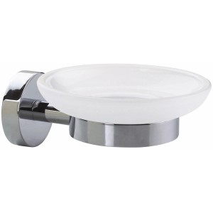 Portasapone cromato Tesa Smooz con ciotola in vetro satinato per montaggio a parete in bagno.
