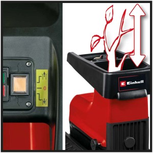 Einhell GC-RS 2360 CB broyeur électrique silencieux : Vue détaillée de l'entonnoir de remplissage et des commandes.