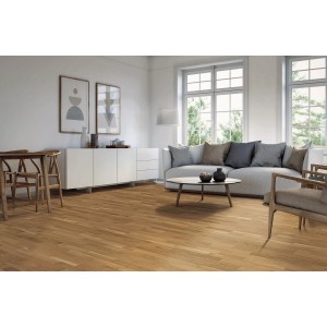 Wohnraum mit Living by Haro Parkett Schiffsboden Eiche geölt.