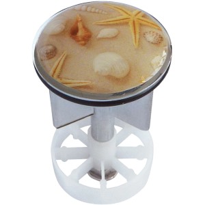 Tappo lavandino design spiaggia (conchiglie, stella marina) per scarico 38 mm
