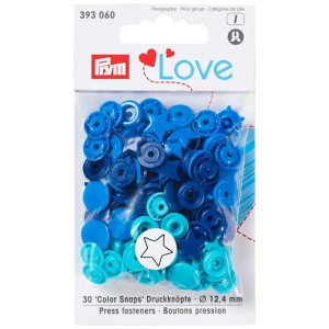 Prym Color Snaps stella, bottoni a pressione in plastica blu, 12.4mm, 30 pezzi per progetti fai-da-te.