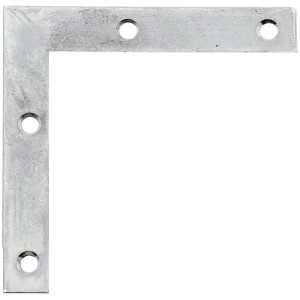 Staffa angolare per mobili in acciaio zincato, 75x75 mm, con fori per viti per la costruzione di mobili.