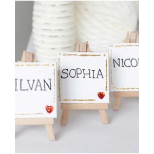 Mini-Staffelei mit Keilrahmen, Leinwand weiß, 7x7 cm, 3 Stück, als Tischdeko für Hochzeit.