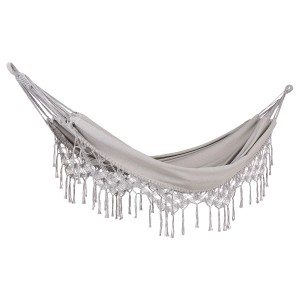 Amaca Beliani Rocca, grigio chiaro, con finiture in macramè per interni ed esterni.