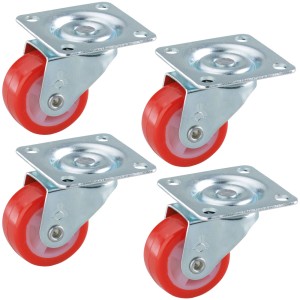 Lot de roulettes pivotantes Doerner + Helmer, 4 roues rouges en polyuréthane, Ø 3 cm, pour objets légers.