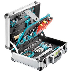 Mallette à outils ouverte Technocraft Alu Pro Compact (106 pièces) avec divers outils.