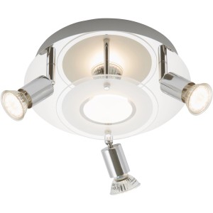 Plafoniera LED Briloner Start, 3 luci, cromo e vetro. Lampada da soffitto moderna con luce bianca calda.