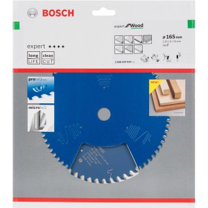 Lama per sega circolare Bosch Expert for Wood, 165 mm, blu, per tagli precisi nel legno.