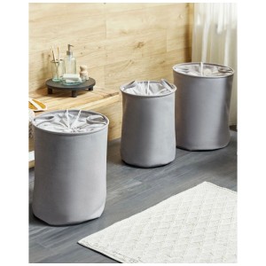 Set da 3 cesti portabiancheria Beliani Archa in cotone grigio con coulisse.