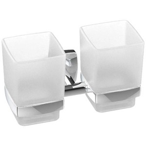 Diaqua Quinto porte-gobelets double chromé avec deux gobelets en verre dépoli pour montage mural.