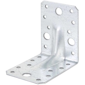 Schwerlast-Winkelverbinder, Stahl sendzimirverzinkt, 90x65x90 mm, mit Löchern für Schrauben.