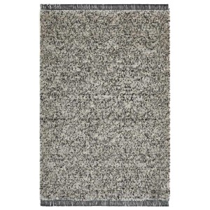 Tappeto grigio Ovada, 160x230 cm, con frange. Tappeto moderno a pelo alto per interni.