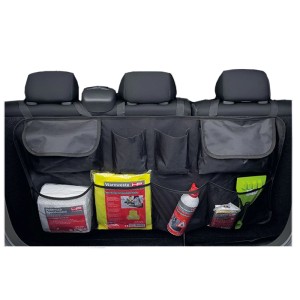 Organizzatore per bagagliaio nero con 8 scomparti per accessori auto.