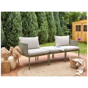 Ensemble lounge modulable 2 places Beliani Terracino avec coussins vert olive.