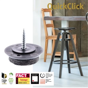 Wagner QuickClick Ultrasoft Slim patins en feutre, lot de 12, noir-gris, pour meubles et sols délicats.