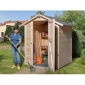 Casetta da giardino in legno OBI Outdoor Living compatta con tetto a due falde, 152x171 cm, naturale. Ideale per riporre gli attrezzi.