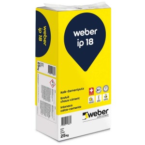 Sacco di intonaco di fondo calce-cemento Weber ip 18, 25 kg, giallo-bianco. Malta secca per interni ed esterni.