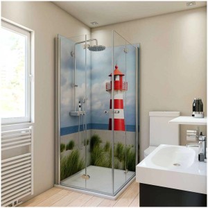 Bagno con pannello doccia Breuer faro, 90x210 cm, design marittimo.